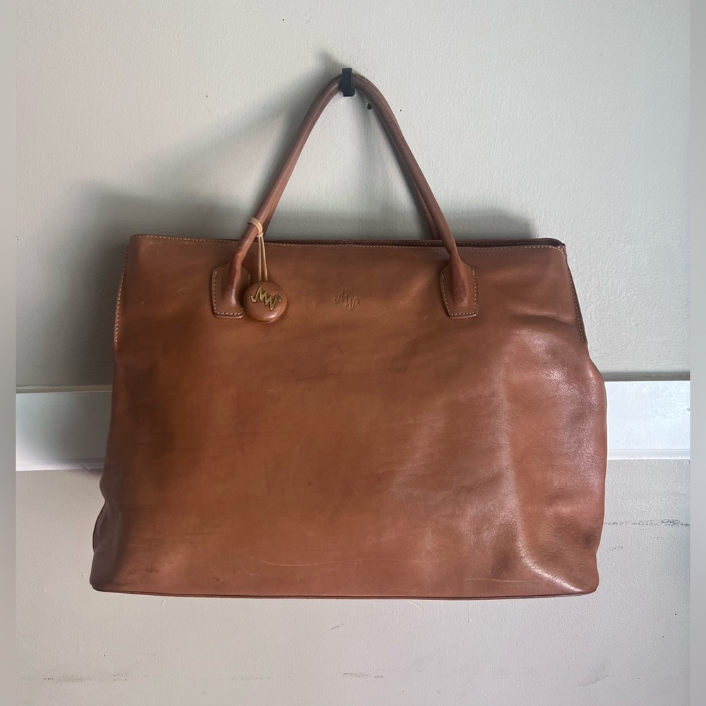 Monsac Tan Leather Tote Bag
